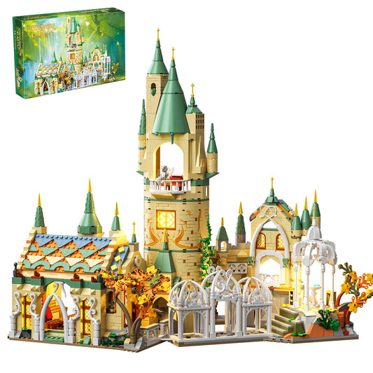 HJPLPXH medieval castle assembly close-up highlights intricate brick detailing.