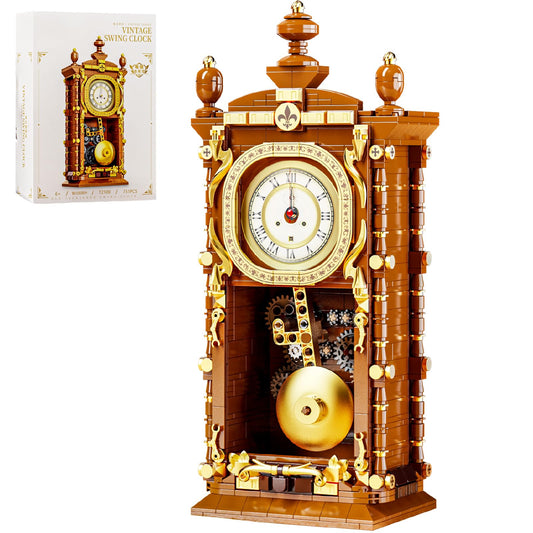 HJPLPXH retro pendulum clock block set as a striking shelf centerpiece with decorative timekeeping.
