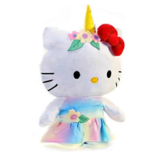 HK Hello Kitty Unicorn Plush, 12-inch size perfect for on-the-go adventures and cuddles.