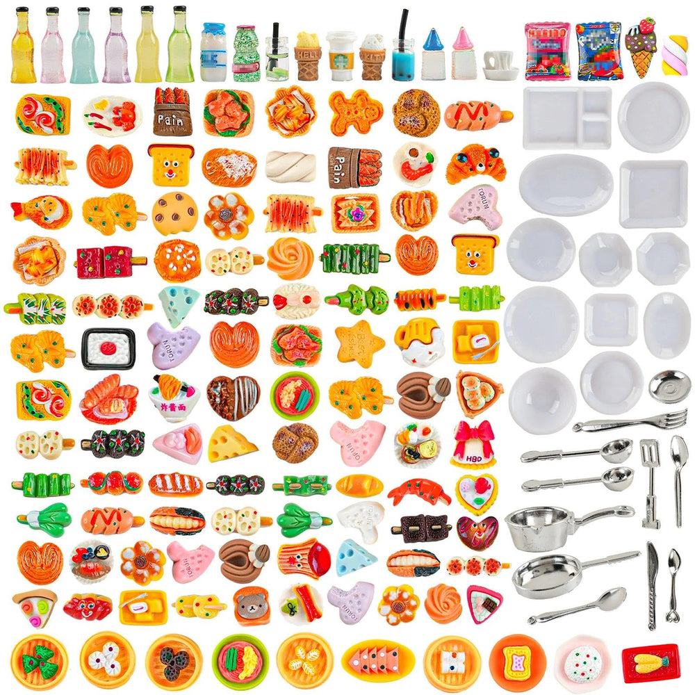 HKLMRO 150pcs miniature food bottle set for dollhouses, ideal for imaginative play