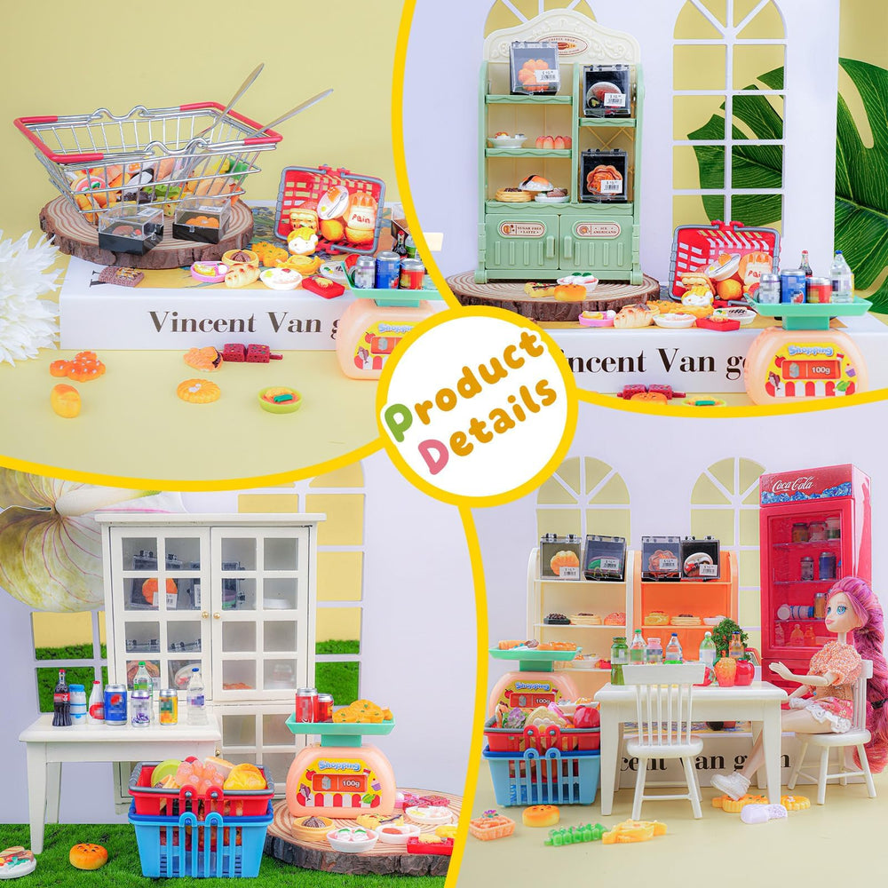 HKLMRO miniature shelves create organized display for tiny groceries.