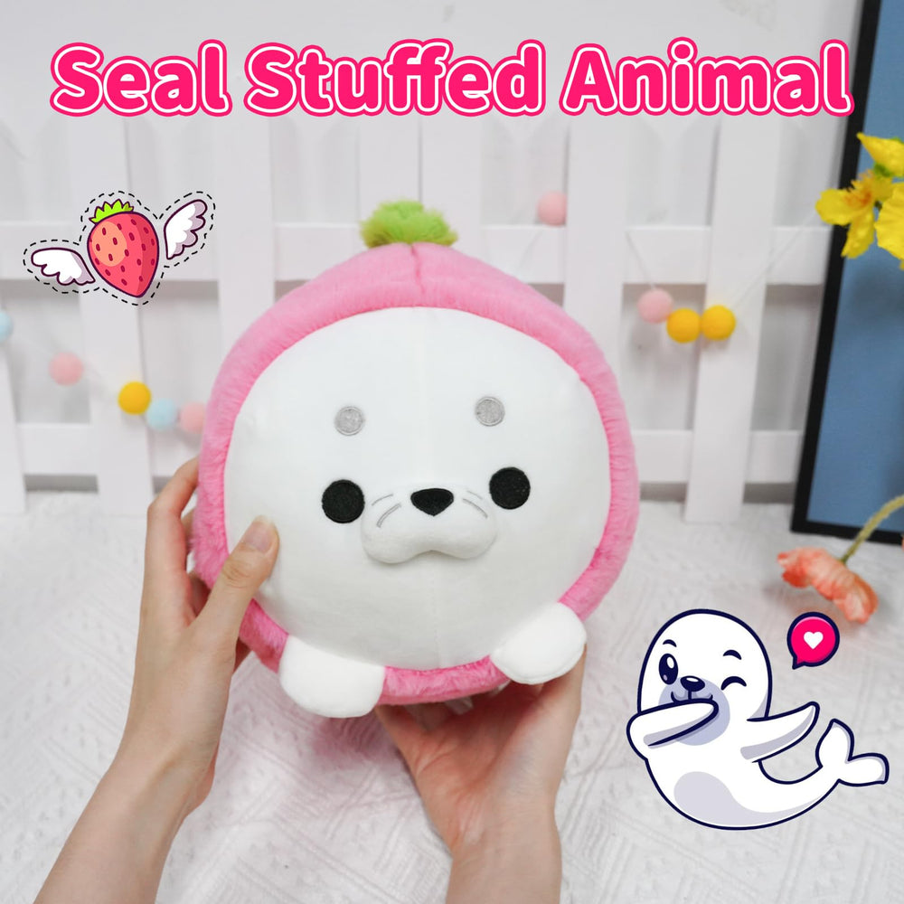 Hkojewp strawberry seal plush pillow in a cozy living space as decor