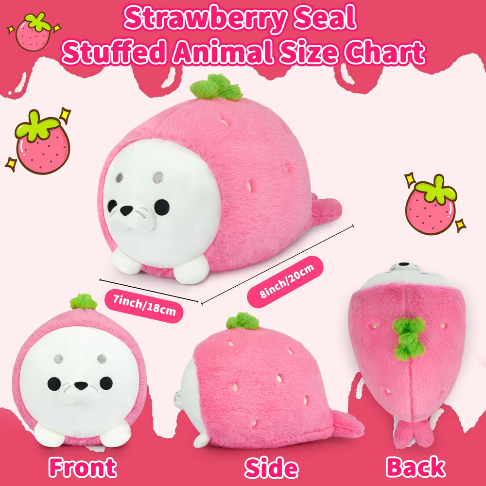 Hkojewp strawberry seal plush closeup shows soft fabric and embroidery