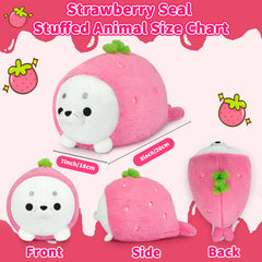 Hkojewp strawberry seal plush closeup shows soft fabric and embroidery