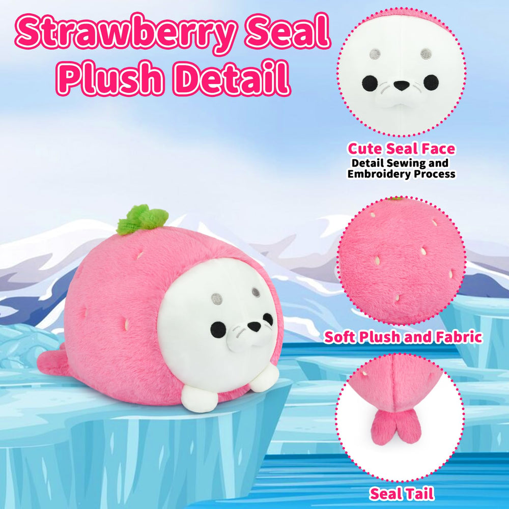 Hkojewp strawberry seal plush pillow in strawberry costume as cute decor