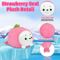 Hkojewp strawberry seal plush pillow in strawberry costume as cute decor
