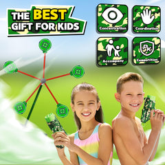 HLDYA outdoor carnival-style play with rotating target and blasters.