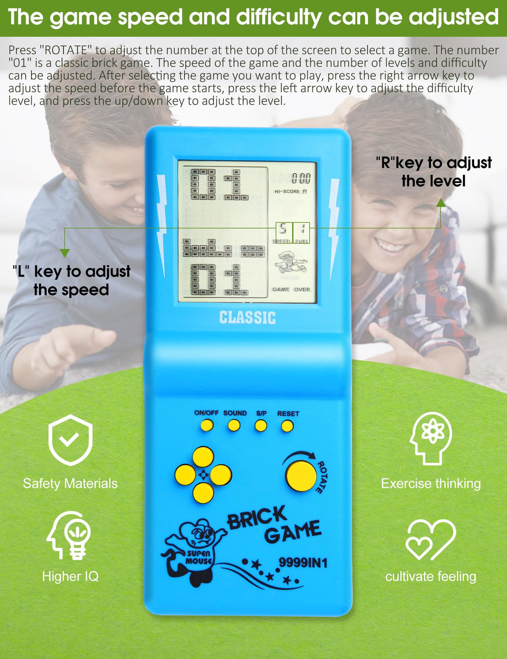 HLF brick game console compact size fits pockets and travel