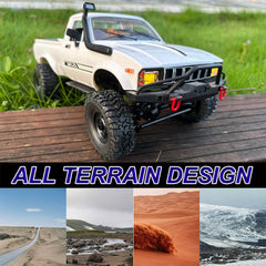 HLSFWDRIVE WPL C24-1 rugged off-road tires navigating sand and rocks