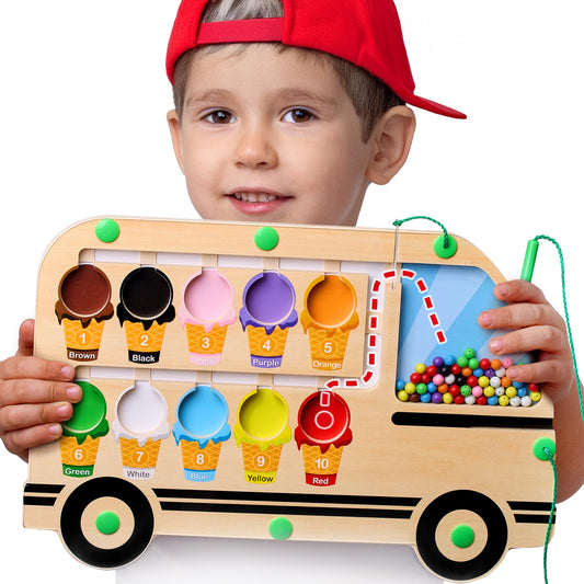 HMmagnets ice cream truck magnetic maze front view enhances color and number recognition during play.