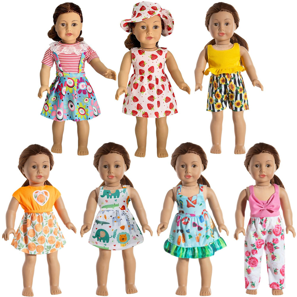 HOAKWA American 18-inch doll outfits set of seven for imaginative play.
