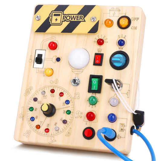 Hoarosall Busy Board with 11 LED switches for tactile exploration on the go.