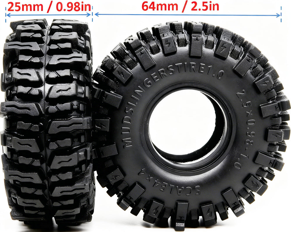 Hobbysoul 1.0 tire side view emphasizes durable sidewall and beadlock compatibility.