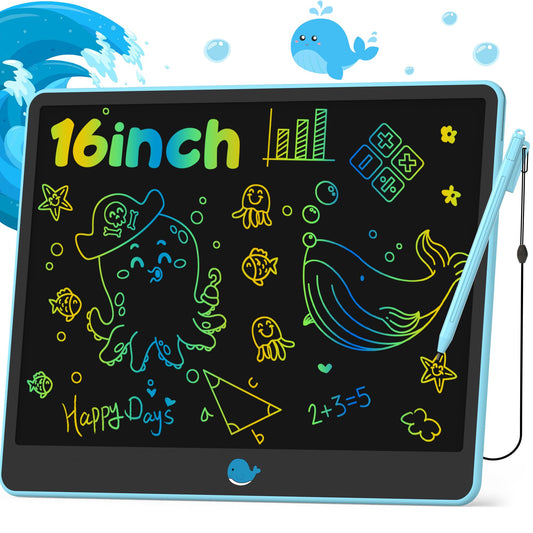 Hockvill 16-inch LCD writing tablet blue front view for kids