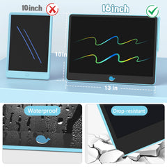 Child using stylus on blue Hockvill LCD tablet for writing
