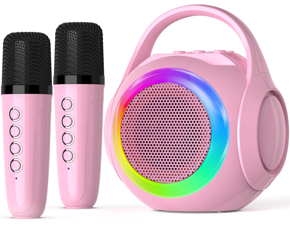 Hockvill Mini Karaoke with duet mics for kid duets.