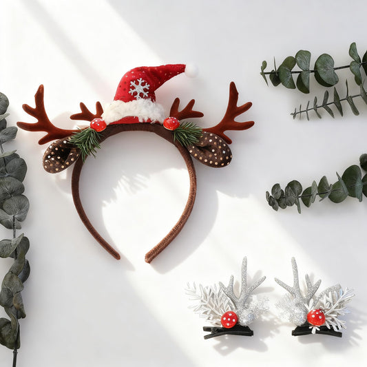 HODIHIWI antler headband with deer ears for playful holiday style.