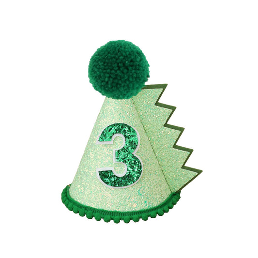 HODIHIWI dinosaur hat green front view, a playful birthday party accessory.