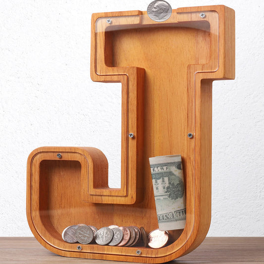 HODNSZRIT wooden letter piggy bank in natural wood promotes personalized saving for kids.