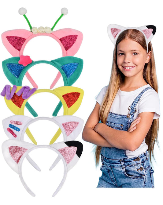 HODRME 5-piece cat ears headbands set for playful cosplay and party fun.