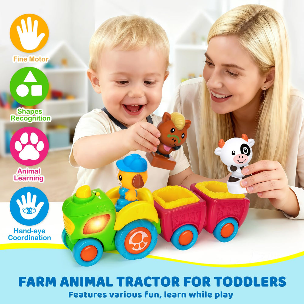 Hodurgyi animal farm tractor toy side view highlighting sturdy design for safe play