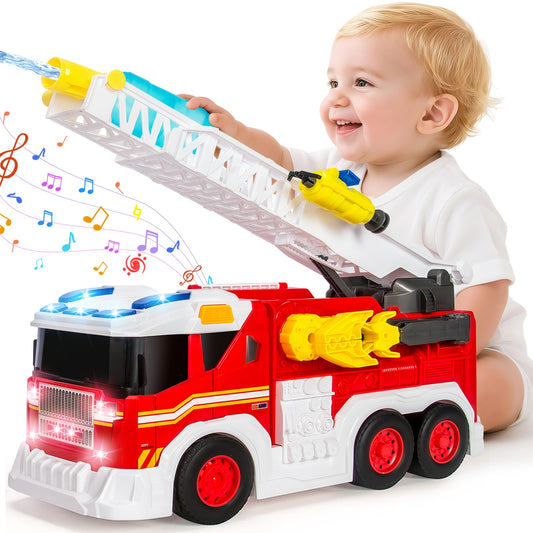 Hodurgyi fire truck toy with extended ladder for imaginative play and precise water targeting.