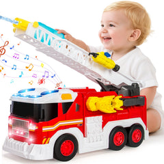 Hodurgyi fire truck toy with extended ladder for imaginative play and precise water targeting.
