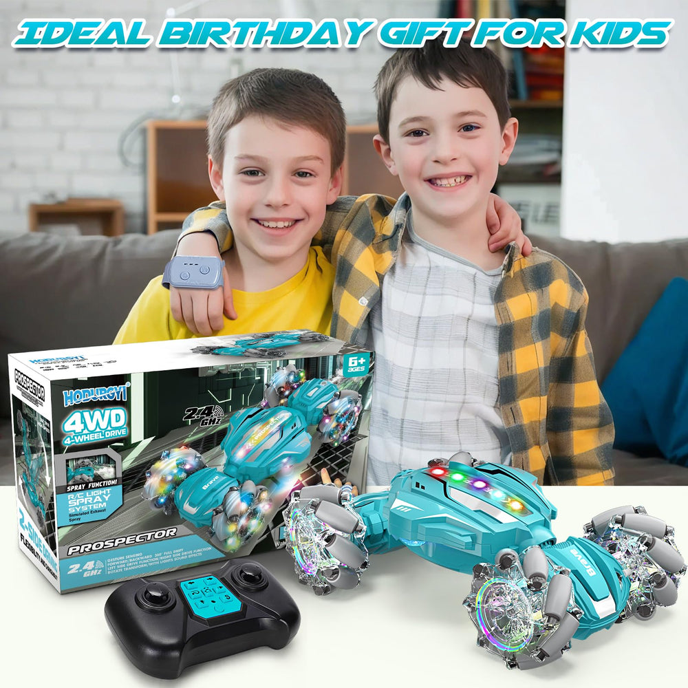 Hodurgyi RC stunt car rechargeable batteries support longer play between charges.