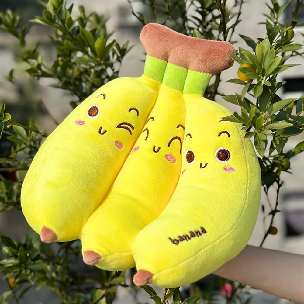 Hofun4U banana plush pillow being hugged by a child for comforting snuggling