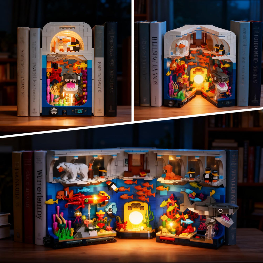 HOGOKIDS aquarium book nook open view reveals intricate underwater life.