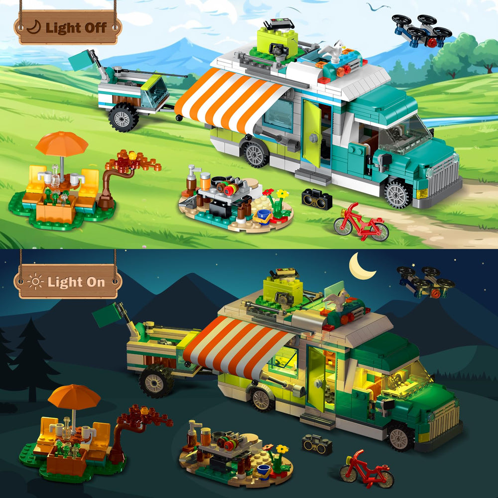 HOGOKIDS city camper van awning extended for shade and pretend camping.