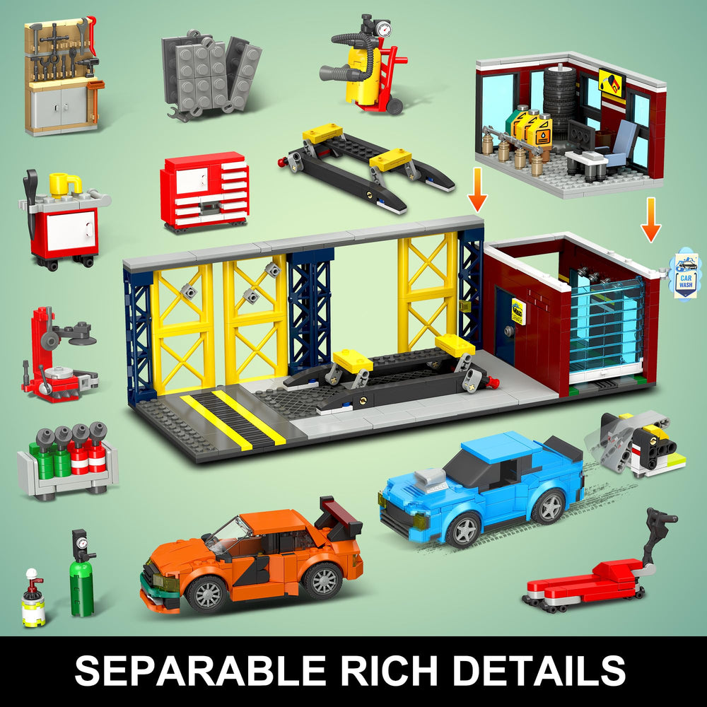 HOGOKIDS City Car Garage car wash presents interactive maintenance moments.