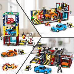 HOGOKIDS City Car Garage forklift adds dynamic parts handling to pretend repairs.