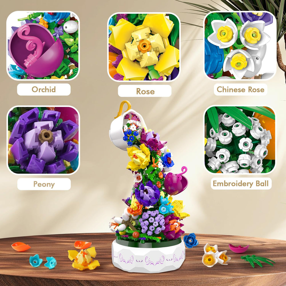 HOGOKIDS teacup waterfall with roses flowers spill elegantly for romantic display