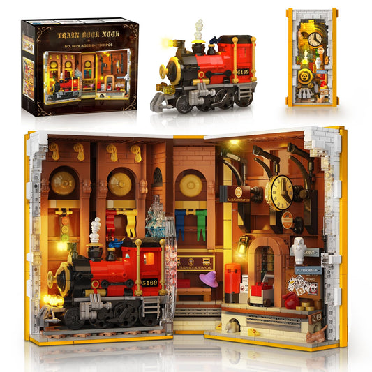 HOGOKIDS magic train station book nook assembly enhances shelf decor.