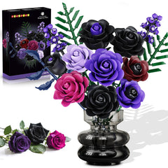 HOGOKIDS purple-black rose bouquet building set for dramatic gothic home décor