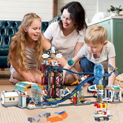 HOGOKIDS Space Roller Coaster earth and satellites enhance storytelling and spatial awareness.
