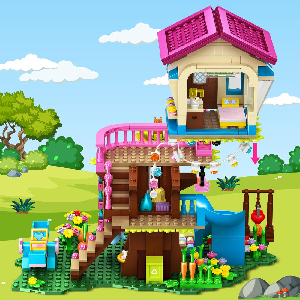 HOGOKIDS tree house includes puppy kennel figure for friendly pets.