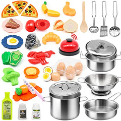 Hohosunlar 38-piece kids kitchen set with stainless steel pots and pans for imaginative play