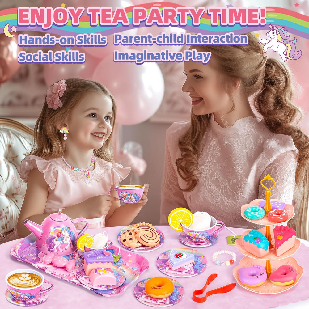 Hohosunlar Unicorn Tea Party Set tablecloth creates stylish setup for tea time.