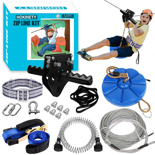HOKINETY zipline kit 100ft cable setup for backyard adventures and durability
