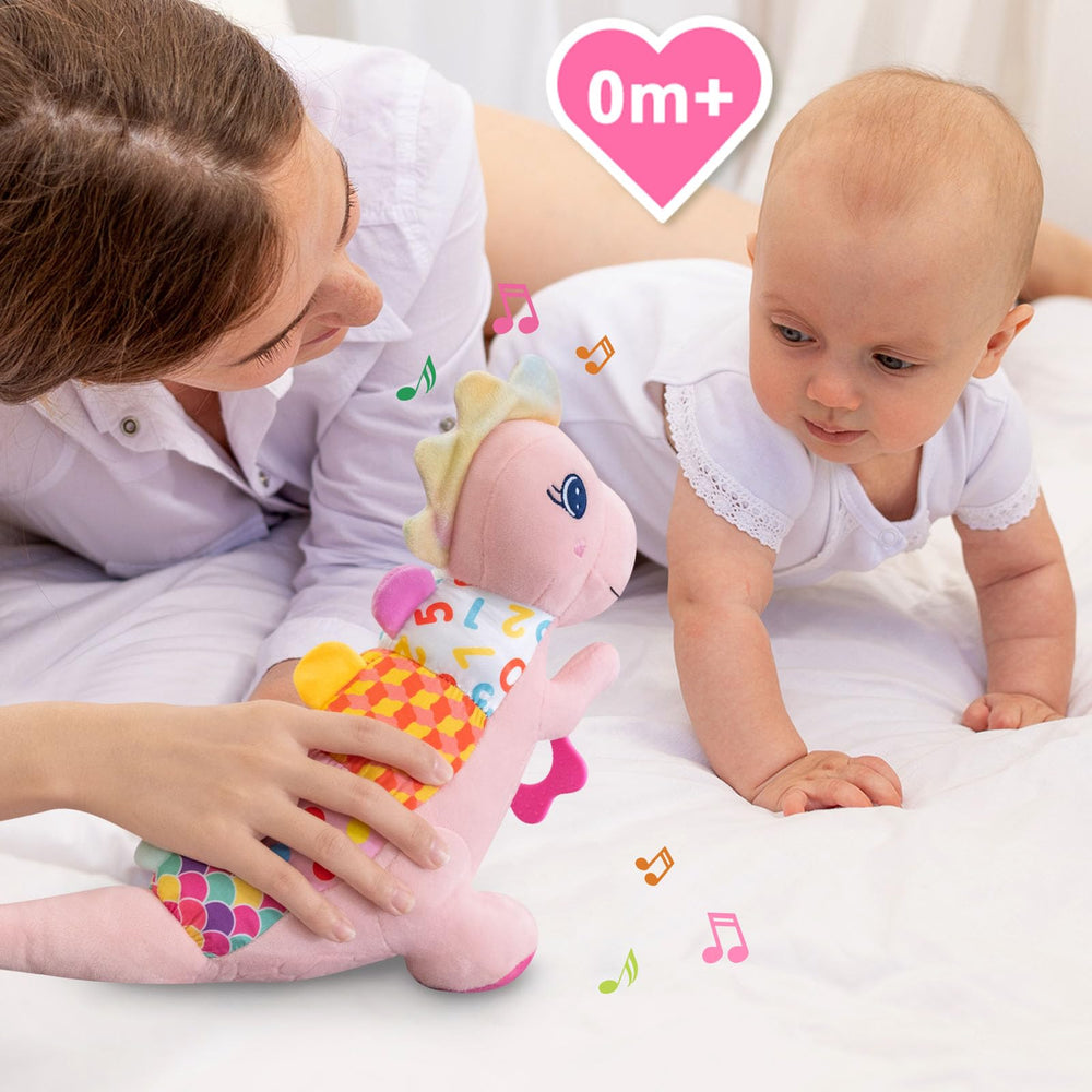Holaxander Baby Dino plush tail rattle to encourage grip