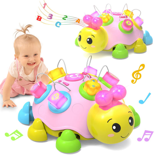 Holaxander Baby Ladybug Crawling Toy, front view, promotes early motor skills through crawling action.