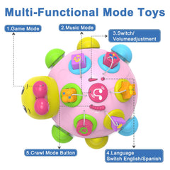 Holaxander Ladybug toy back view shows music button and nine songs for soothing play.