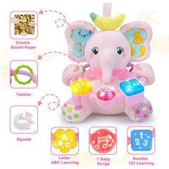 Holaxander elephant toy with crinkle ears for textured sensory exploration.