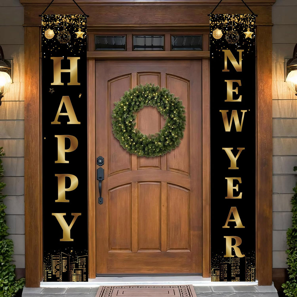 Holiwoer Happy New Year banner 2026 on front door for durable outdoor decoration