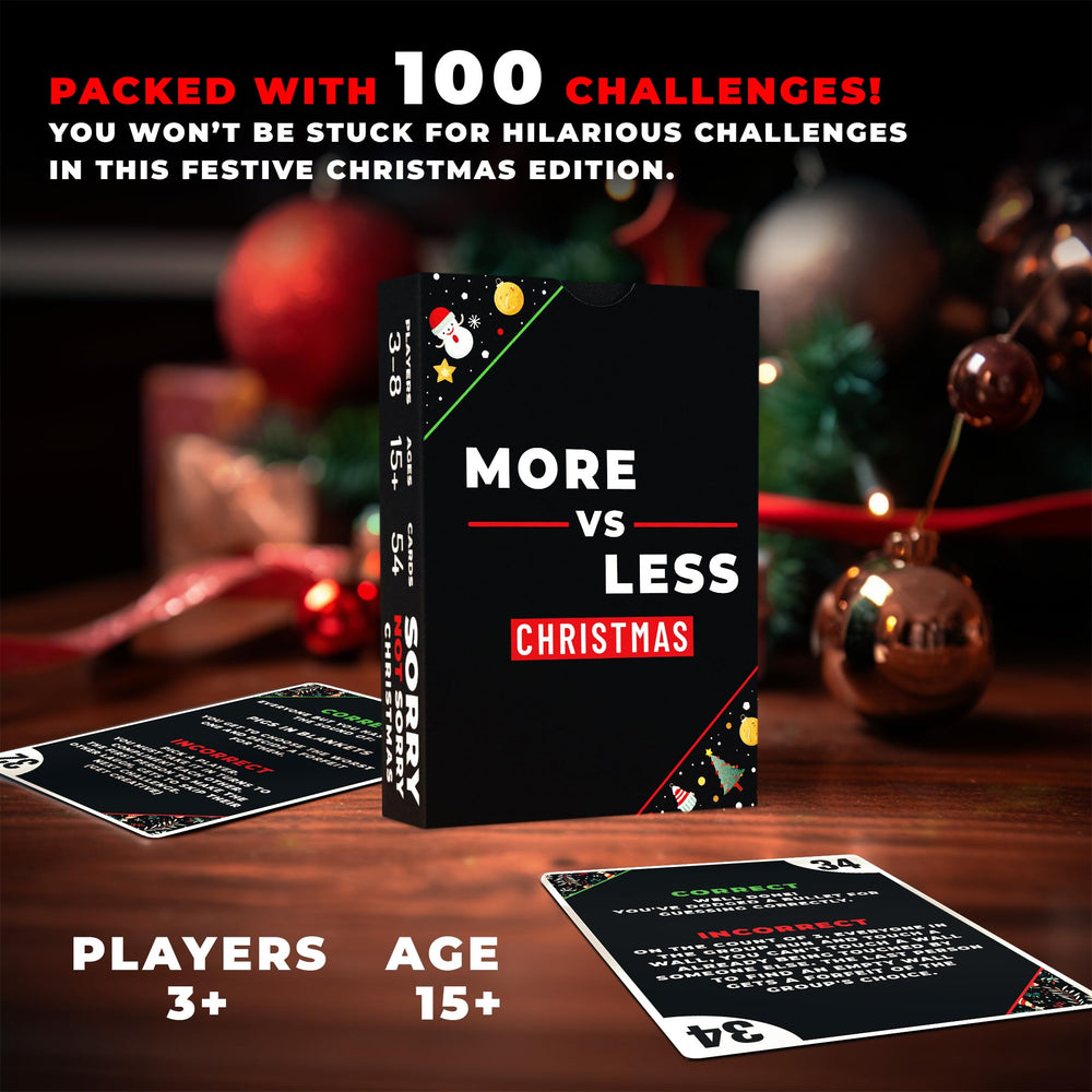 Hollew Christmas Card Game More vs Less premium linen-finish cardstock for durable holiday play.