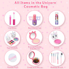 Hollyhi lipstick and lip gloss inside kit for gentle, washable fun