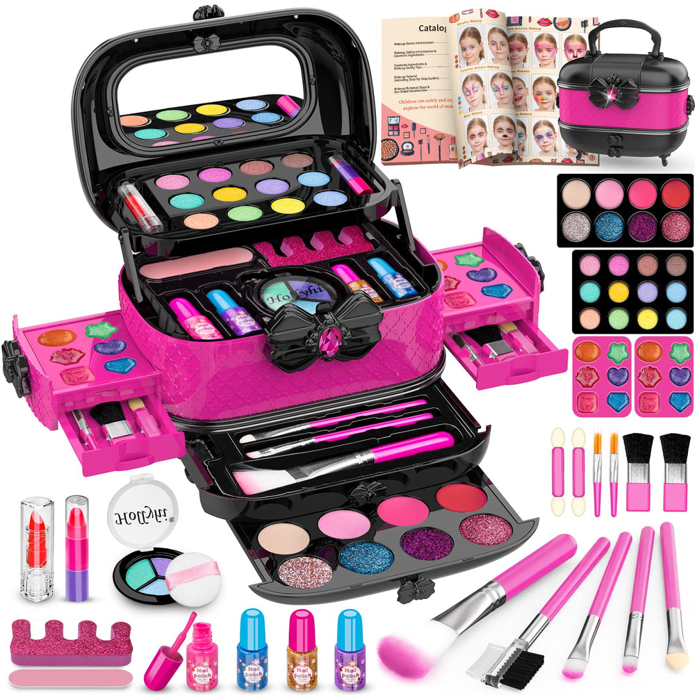 Hollyhi Rose 58‑pc kids makeup kit with mirror for imaginative play and easy cleanup.