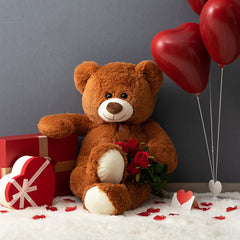 HollyHOME big teddy bear 36-inch brown close-up of secure stitching.